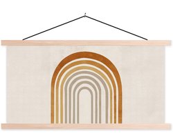 Posterhanger incl. Poster 60x30 cm - Schoolplaat - Minimalistisch - Boog - Lijnen - Beige - Textielposter - Blanke latten
