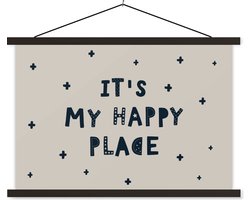 Posterhanger incl. Poster 90x60 cm - Schoolplaat - Quotes - It's my happy place - Spreuken - Kinderen - Kids - Baby - Jongens - Meiden - Textielposter - Zwarte latten