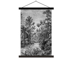 Posterhanger incl. Poster - Zwart Wit Jungle - Perfect als Boho, Bohemian en Ibiza Decoratie - Ibiza style - Zwarte Latten 120x180