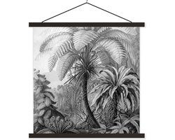 Posterhanger met Poster - Jungle - Botanisch - zwart wit - Bohemian style - Boho - Zwarte Latten - Luxe - 120x120