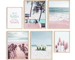 Posterset, woonkamer decoratie slaapkamer, kamer - wanddecoratie, wandafbeeldingen - foto's zonder fotolijst (strand zee surfen, 4 x 30x40 cm, 2 x 21x30 cm)