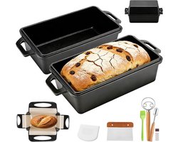 Pot broodbakset, gietijzeren broodbakvorm 30 cm met deksel, anti-aanbak-siliconen matten, broodbakaccessoires, broodpot vormen voor broodbroden, cakevorm brood en broodbakvormem voor het