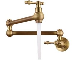 Pot Filler Kraan - Wandkraan Keuken - Snel Pannen Vullen - Opvouwbare Tuit - Wandmontage - Antiek Messing