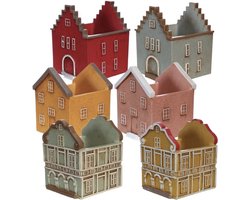 Pot huisjes Curaçao - Vrolijke kleuren bloempotjes - Coloured Houses Curaçao - L 11,4 x B 10,7 x H 13 cm - prijs per stuk