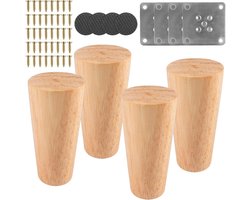Poten, 10CM Rond Houten Meubelpoten Tafelvoet van Eiken | Stevig Hout Kastpoten Vervanging met Stille Rubberen Pads, Montageplaten en Schroeven, voor Meubelvoeten, Dressoir, Bank