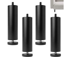 Poten, aluminiumlegering, meubelpoten, 15 cm, in hoogte verstelbare poten, 0-8 mm, meubelpoten, verstelbaar voor bank, bureau, kledingkast, kasten, M8-schroefdraad, zwart