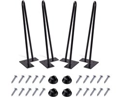 Poten, heavy duty metalen tafelpoten voor kast, tv-kasten, laden, nachtkastje, 3/8" dia satijn zwart twee stangen ijzeren draadpoten voor doe-het-zelf meubels (40,5 cm, zwart)