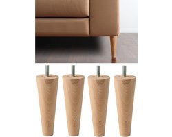 Poten voor meubels en banken, hoogte 16 cm, van onbehandeld hout, Made in Italy, kegelvorm, set van 4 poten voor kasten, fauteuils, bed, 160 mm, poten van beuken, lichte kleur