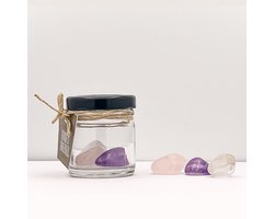Potje Gouden Driehoek - edelsteen Amethist, Rozenkwarts en Bergkristal (edelstenen, mineralen, kristallen, harmoniserend, balans, huis, home, kracht cadeau, voor hem, voor haar, vriendschap, geluksbrenger, geluk, feestdagen, kerst cadeau)