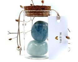 Potje 'Mr. & Mrs.' - Aquamarijn trommel -edelstenen-bruiloft-bruidspaar-huwelijks cadeau-geschenk-trouwen-trouwerij-samen-relatie-geluksbrenger-geluk