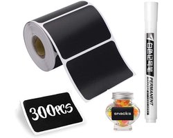 Potlabels, blackboard labels 300 stuks- met 1 witte markeringspen voor fleslabels - rechthoekig