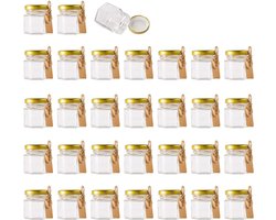 Potten, kleine glazen potten met deksels (gouden), metselaarpotten voor kruiden, voedsel, jam, vloeistof, mini-kruidenpotten voor opslag 30 pak..