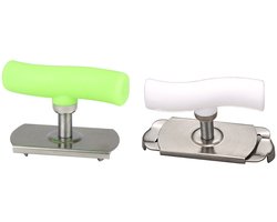 Pottenopener - 2 Stuks - Arbeidsbesparende blikopener - RVS - ABS - Multifunctionele - Reuma hulpmiddelen - Hulpmiddelen voor ouderen - Handige Opener Voor Potten - Keukengereedschap - Geschikt voor dekseldiameters tussen 2,5 cm en 10 cm - Wit/Groen