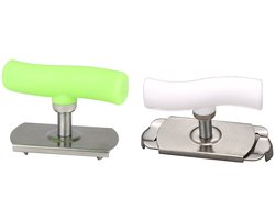 Pottenopener - 2 Stuks - Arbeidsbesparende blikopener - RVS - ABS - Multifunctionele - Reuma hulpmiddelen - Hulpmiddelen voor ouderen - Handige Opener Voor Potten - Keukengereedschap - Geschikt voor dekseldiameters tussen 2,5 cm en 10 cm - Wit/Groen