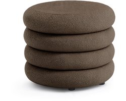 Pouf van Teddy Stof met Opbergruimte MOLLIS 55 cm / Gestoffeerde Poef / Ronde Poef / Woonkamerstoel / Opbergkruk Wonen / Bruin
