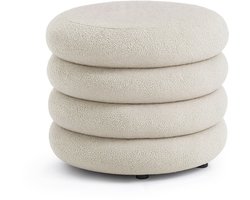 Pouf van Teddy Stof met Opbergruimte MOLLIS 55 cm / Gestoffeerde Poef / Ronde Poef / Woonkamerstoel / Opbergkruk Wonen / Nevelwit