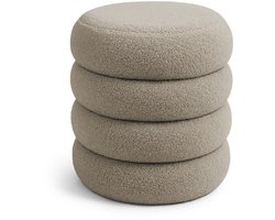 Pouf van Teddy Stof met Opbergruimte SNUGGO 42 cm / Gestoffeerde Poef / Ronde Poef / Woonkamerstoel / Opbergkruk Wonen / Mokka