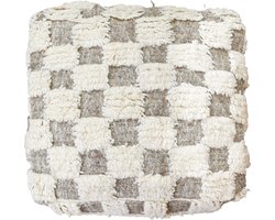Poufs&Pillows geblokt vloerkussen - handgeweven beige & wit kussen - 100 % wol - 60 x 60 x 20 cm - gevuld geleverd - vervaardigd uit natuurlijke materialen, - palletkussen