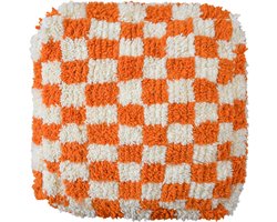 Poufs&Pillows geblokt vloerkussen - handgeweven oranje & wit kussen - 100 % wol - 60 x 60 x 20 cm - gevuld geleverd - vervaardigd uit natuurlijke materialen, - palletkussen