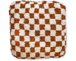 Poufs&Pillows geblokt vloerkussen - handgeweven terracotta & wit kussen - 100 % wol - 60x60x20 cm - gevuld geleverd - vervaardigd uit natuurlijke materialen, - palletkussen