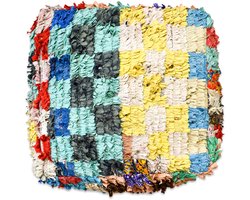 Poufs&Pillows Handgeweven geblokte Vloerkussen Boucharouite - 60x60 CM - Marokkaanse Kussen XL - 100% wol - gevuld geleverd k986