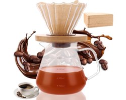 Pour Over Coffee Maker 600 ml - Glazen Koffiepot met Filter - Koffiezetten voor Thuis, Café, Restaurant, Kamperen