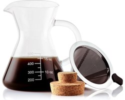 Pour Over Koffiemaker voor Perfecte Koffie (500 ml) met Glazen Karaf en Roestvrijstalen Filter