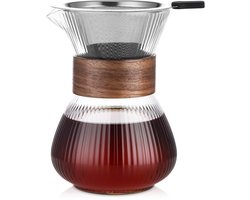 Pour Over Koffiepot met Permanent RVS koffiefilter - Slow Coffee Maker Kit - Glazen Cafetière - Koffekan Drip Gieter - Dripper Koffiemaker - Handmatig Filterkoffie koffiezetapparaat met Herbruikbaar Koffie Filter - Koffiefilterhouder V60 set - 500 ML