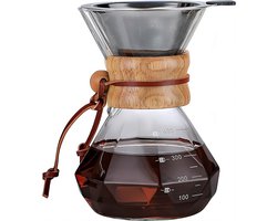 Pour Over Koffiepot met Permanent RVS koffiefilter - Slow Coffee Maker Kit - Glazen Cafetière - Koffekan Drip Gieter - Dripper Koffiemaker - Handmatig Filterkoffie koffiezetapparaat met Herbruikbaar Koffie Filter - Koffiefilterhouder V60 set - 500 ML