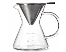 Pour Over Koffiepot met Permanent RVS koffiefilter - Slow Coffee Maker Kit - Glazen Cafetière - Koffekan Drip Gieter - Dripper Koffiemaker - Handmatig Filterkoffie koffiezetapparaat met Herbruikbaar Koffie Filter - Koffiefilterhouder set - 600 ML