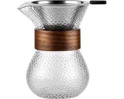 Pour Over Koffiepot met Permanent RVS koffiefilter - Slow Coffee Maker Kit - Glazen Cafetière - Koffekan Drip Gieter - Dripper Koffiemaker - Handmatig Filterkoffie koffiezetapparaat met Herbruikbaar Koffie Filter - Koffiefilterhouder set - 500 ML