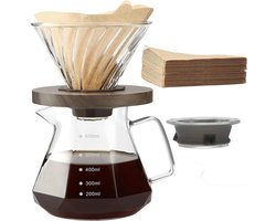 Pour Over Koffiezetapparaat - Borosilicaatglas - 600 ml Capaciteit - Inclusief 100 V02-papierfilters - Voor Thuis en Camping