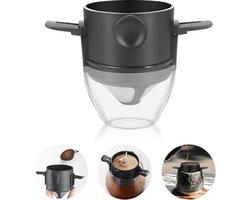 Pour Over Koffiezetapparaat, Draagbare roestvrijstalen herbruikbare koffiefilter, Mini opvouwbare papieren single serve 1 kopje koffie druppelbeker Gemakkelijk schoon te maken voor reizen kamperen