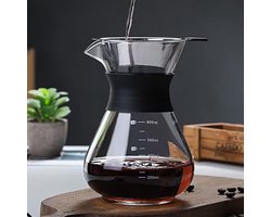 Pour Over Koffiezetapparaat Glas - Perfecte Smaak Zonder Filterpapier - Dubbele RVS Filter - Hittebestendig Borosilicaat Glas - Handmatige Koffiebereider Voor Thuis Reizen Camping - Coffee Dripper Filter Koffie Maker