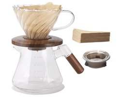 Pour Over Koffiezetapparaat met 600ml Borosilicaatglas en 100 V02 Papierfilters