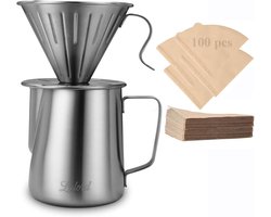 Pour Over Koffiezetapparaat - Roestvrij Staal - Inclusief 100 Papieren Filters - Voor Thuis en Camping