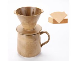 Pour Over koffiezetapparaat Set – 300 ml mok met druppelfilter en 100 kleine papieren filters, bruin