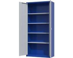 Povag Archiefkast met slot - Kantoorkast - Metalen kast - 195x92x42 cm - Blauw/grijs