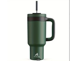 Powcan 40oz Geïsoleerde Roestvrijstalen Tumbler met Deksel & Rietje - Antislip Handvat, Geschikt voor Vaatwasser, Perfect voor Buitenactiviteiten, Kamperen, Wandelen, Autorijden - Ideaal Drinkgerei - Stanley Stijl