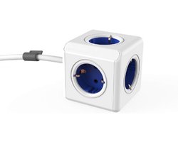 Power-Cube Extended - Stekkerkubus Met 5 Stopcontacten - Bureau-Montagekit - 1-5M Kabel - Blauw-Wit