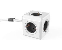Power-Cube Extended - Stekkerkubus Met 5 Stopcontacten - Bureau-Montagekit - 1-5M Kabel - Grijs-Wit