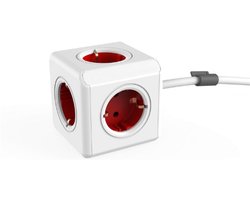Power-Cube Extended - Stekkerkubus Met 5 Stopcontacten - Bureau-Montagekit - 1-5M Kabel - Rood-Wit
