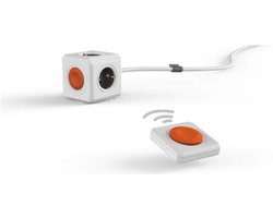 Power-Kubus Remote Extended - Set Met Power-Afstandsbediening - Stekkerdoos Met 4 Stopcontacten En Afstandsschakelaar Voor Energiebesparing - Bureau-Montagekit - 1-5 M Kabel - Grijs-Wit-Oranje