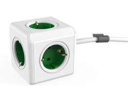 Powercube Extended Stekkerdoos - Verlengsnoer - 5 Stopcontacten - Groen - Met Montagehouder - Compact Ontwerp - Voor Bureau - Thuisgebruik - Reizen