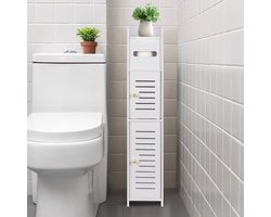Powerking Toiletrolhouder, Opbergkast boven het toilet voor de badkamer, Slanke hoekplank voor kleine ruimtes, Kleine opbergkast voor de badkamer met deuren voor wit
