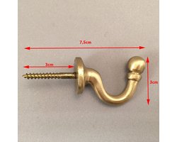 PR-design - 1 Stuk - Gordijnhaak - Messing - Gordijn Embrasse - Ophanghaak - Haak - Met Schroef - Ophanghaak - Kapstokhaak