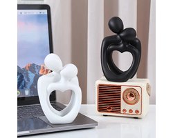 Prachtig beeldje - Romantische Holle Harten Koppelbeeldje - Hars Liefdessculptuur voor Huisdecoratie, Perfect voor Woonkamer, Slaapkamer of Studeerkamer - Ideaal Valentijnscadeau - Valentijnsdag - zwart
