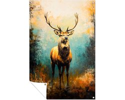 Prachtig hert in boslandschap - Hert tuinposter - Tuinversiering dieren - Realistische kunst - Tuin accessoires - Poster voor buitengebruik - Tuinposter 40x60 cm