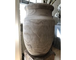 Prachtige forse houten vaas-pot-in de kleur grijs.