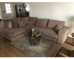 Prachtige forse nieuwe taupe rib stoffen hoekbank model